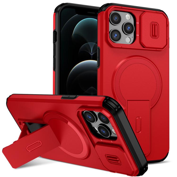 

For iPhone 12 Pro Max Sliding Camshield MagSafe Holder Phone Case(Red)