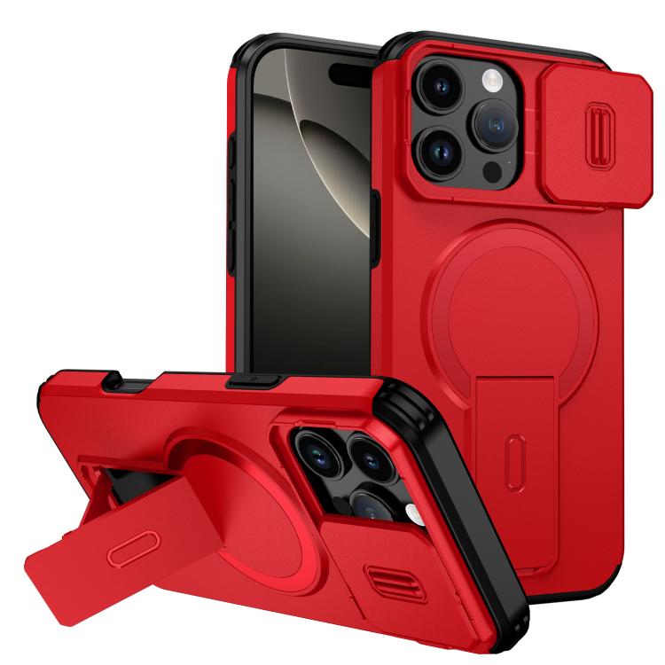 

For iPhone 16 Pro Max Sliding Camshield MagSafe Holder Phone Case(Red)