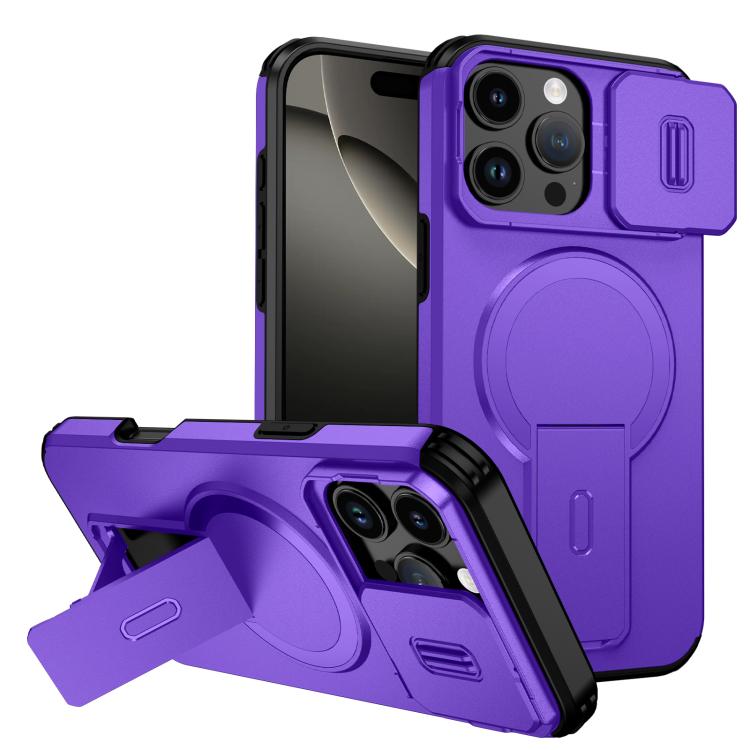 

For iPhone 16 Pro Max Sliding Camshield MagSafe Holder Phone Case(Purple)