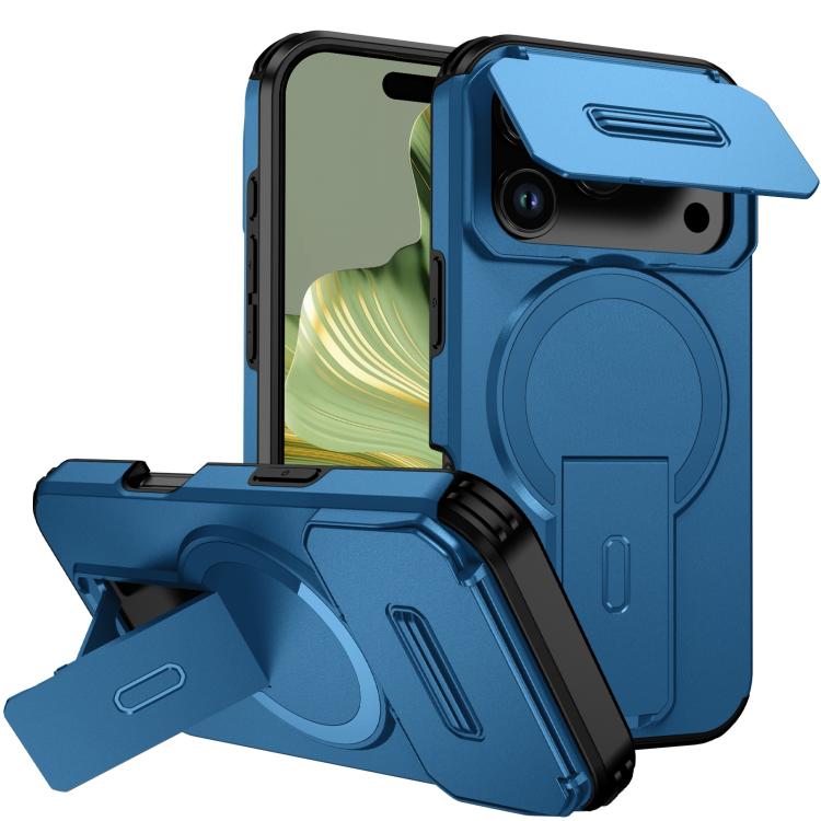 For iPhone 18 Pro Sliding Camshield MagSafe Holder Phone Case(Blue)