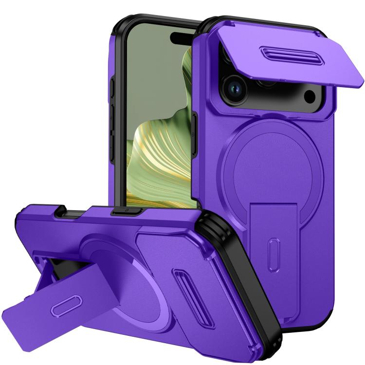 For iPhone 18 Pro Max Sliding Camshield MagSafe Holder Phone Case(Purple)