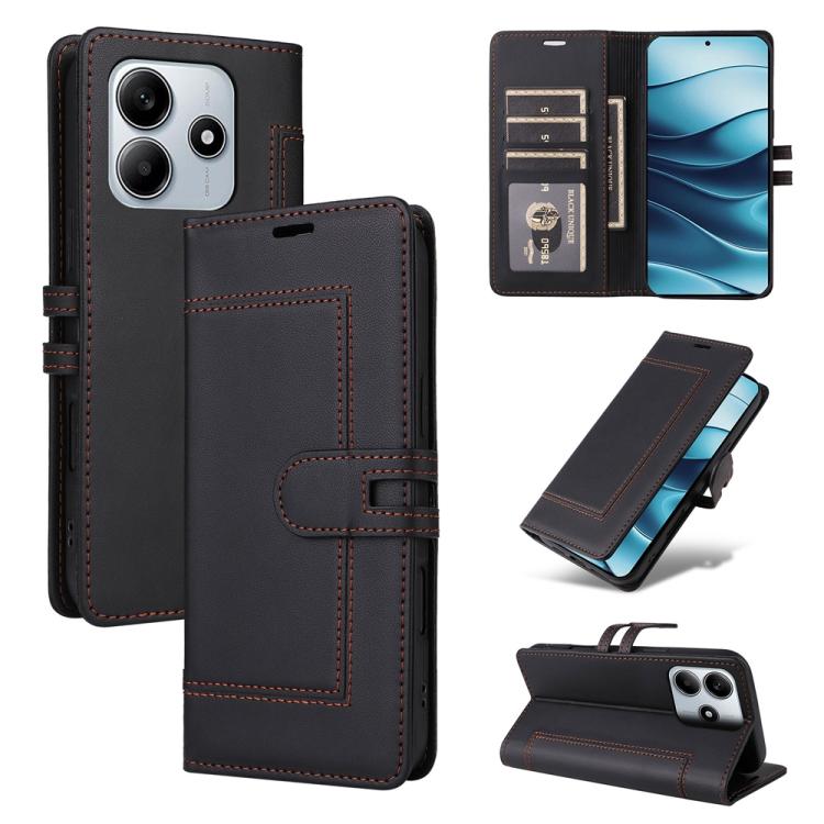 

For Redmi Note 14 4G 163.25mm Stitched Magnetic Buckle Leather Phone Case(Black)