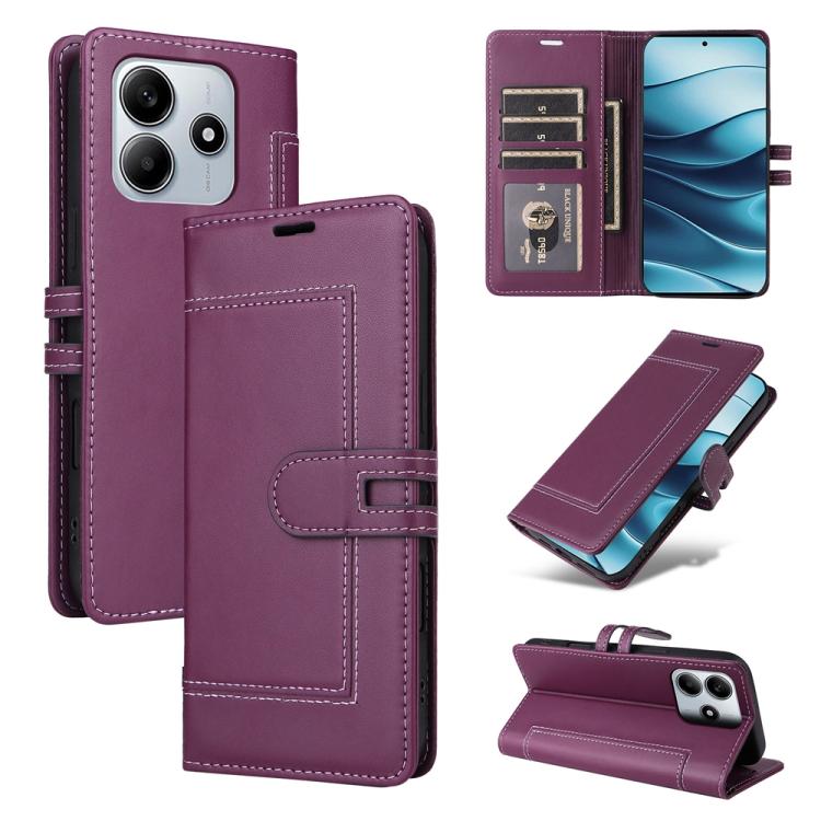 

For Redmi Note 14 4G 164.84mm Stitched Magnetic Buckle Leather Phone Case(Purple)