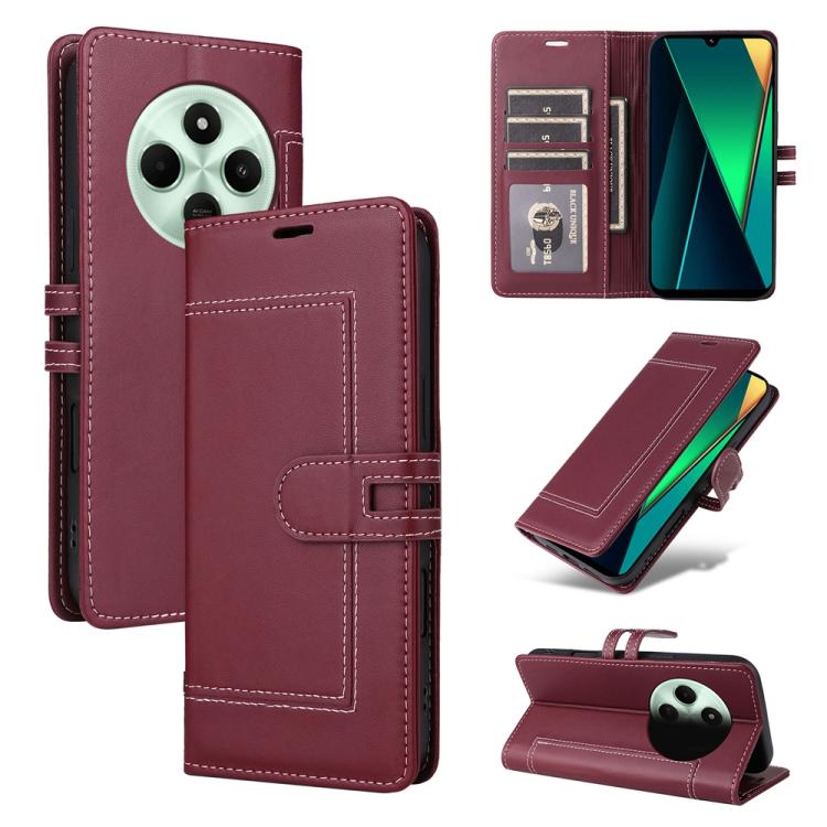 

For Redmi 14C / Redmi A3 Pro / Xiaomi Poco C75 Stitched Magnetic Buckle Leather Phone Case(Red)