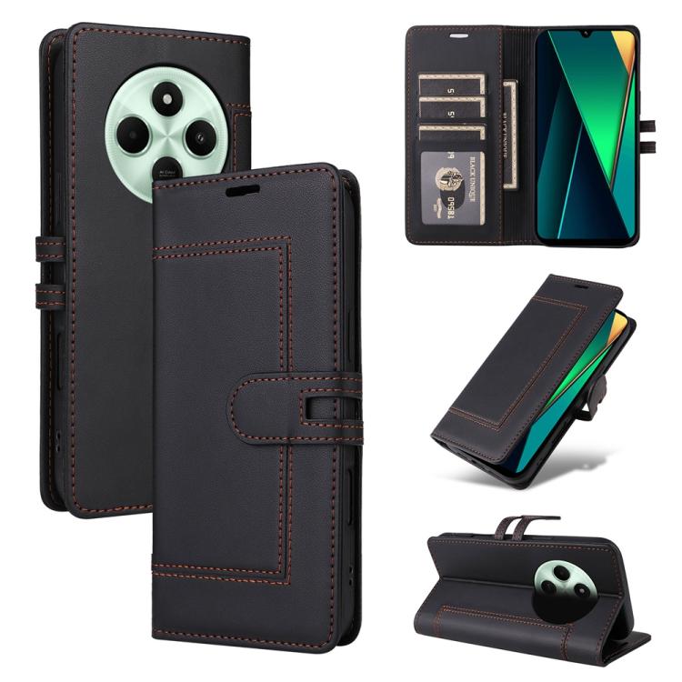 

For Redmi 14C / Redmi A3 Pro / Xiaomi Poco C75 Stitched Magnetic Buckle Leather Phone Case(Black)