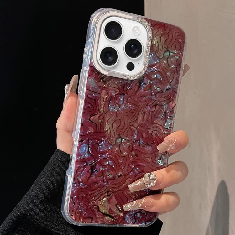 

For iPhone 16 Pro Max Ink Rhythm Colorful Shell Pattern TPU Hybrid IMD Phone Case(Wine Red)
