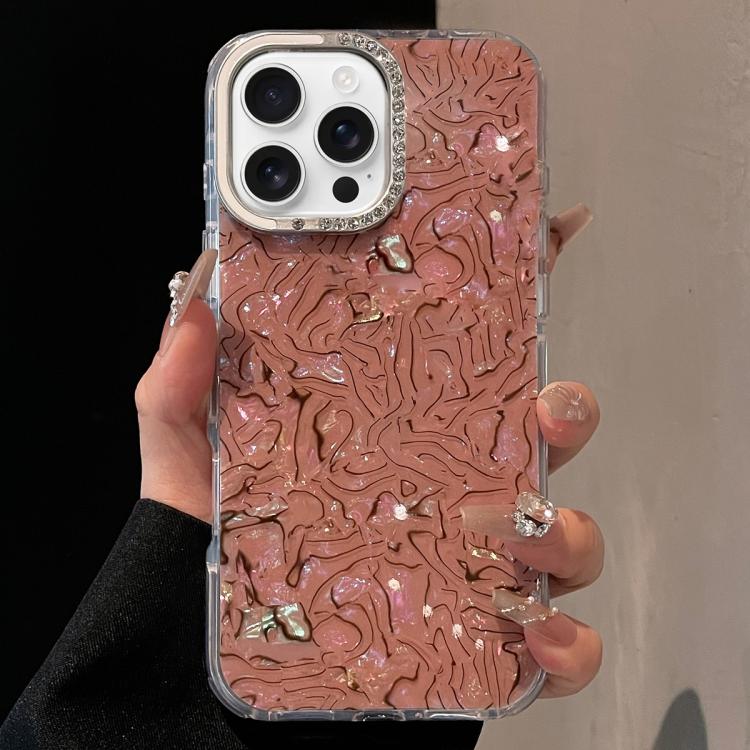 

For iPhone 16 Pro Ink Rhythm Colorful Shell Pattern TPU Hybrid IMD Phone Case(Brown)