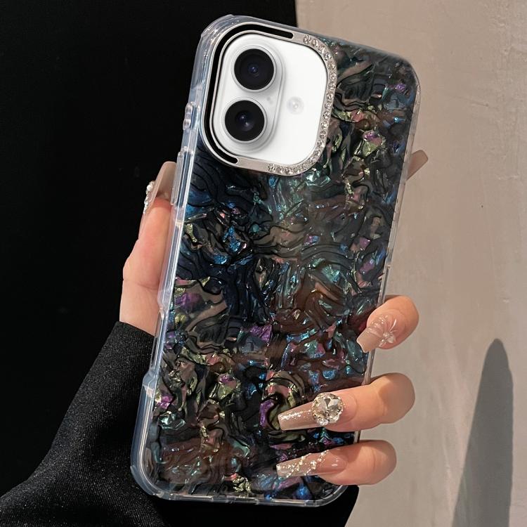 

For iPhone 16 Ink Rhythm Colorful Shell Pattern TPU Hybrid IMD Phone Case(Black)