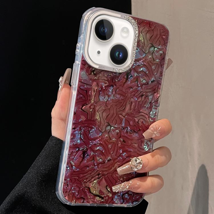 

For iPhone 14 / 13 Ink Rhythm Colorful Shell Pattern TPU Hybrid IMD Phone Case(Wine Red)
