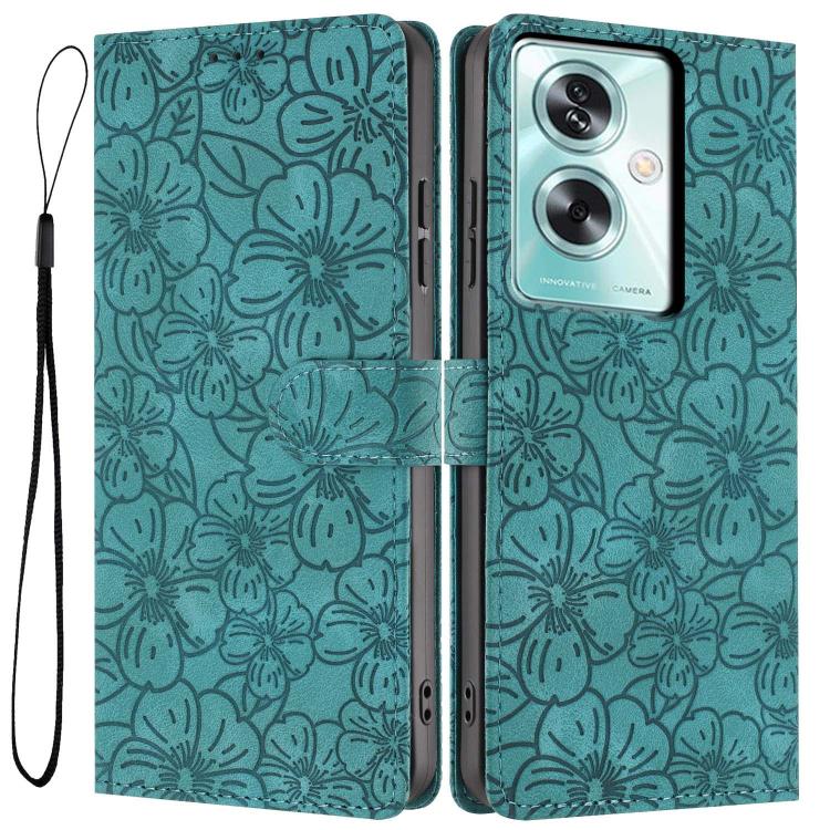 

For OPPO A79 5G Cherry Blossoms Embossed Leather Phone Case(Green)