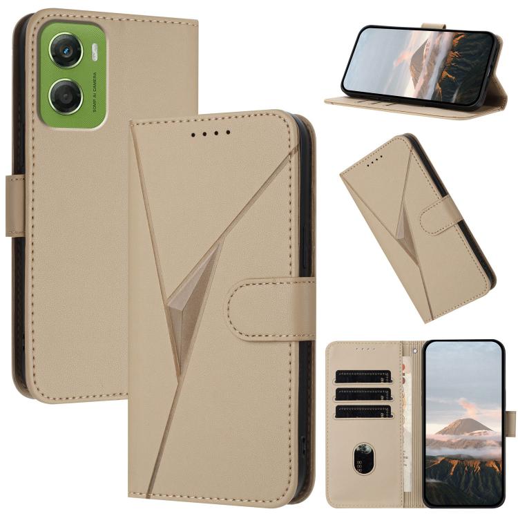

For Motorola Moto G06 4G Triangle Pattern Buckle Clasp Leather Phone Case(Gold)