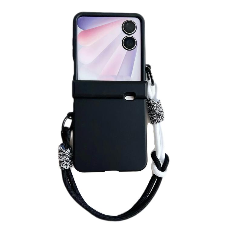 

For Honor Magic V Flip 2 Integrated Hinge Side Buckle Skin Feel PC Phone Case with Strap(Black)