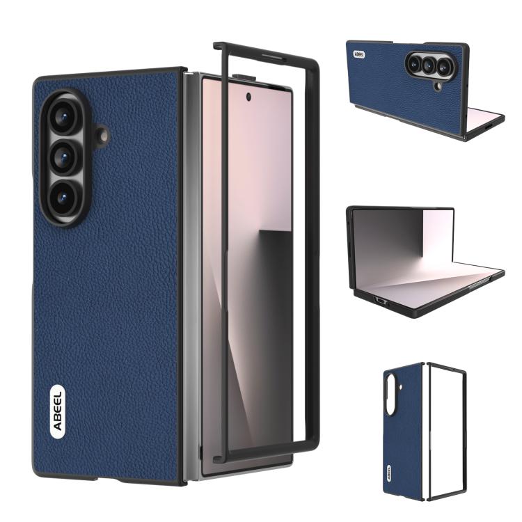 

For Samsung Galaxy Z Fold7 5G ABEEL Genuine Leather + PC Litchi Texture Phone Case(Blue)