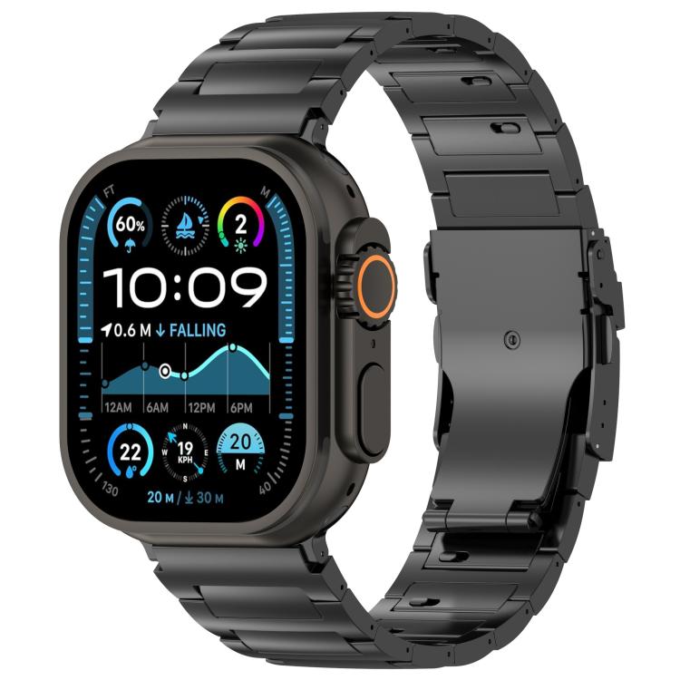 

For Apple Watch 46mm / 49mm / 45mm / 44mm I-shaped Quick-release Safety Clasp Titanium Alloy Watch Band(Black)