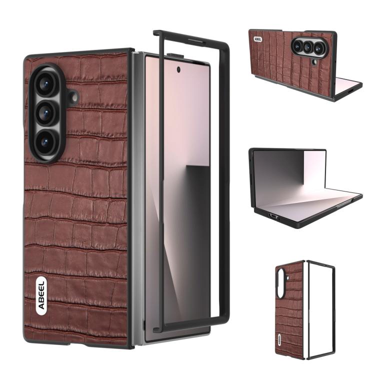 For Galaxy Z Fold8 Ultra 5G ABEEL Crocodile Texture Genuine Leather Phone Case(Brown)