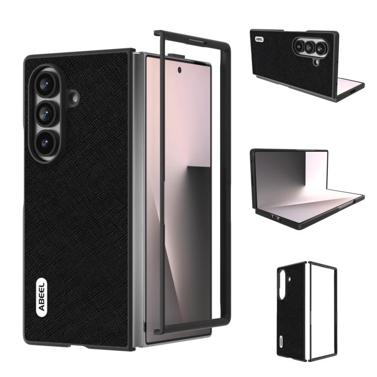 

For Samsung Galaxy Z Fold7 5G ABEEL Cross Texture Genuine Leather Phone Case(Black)
