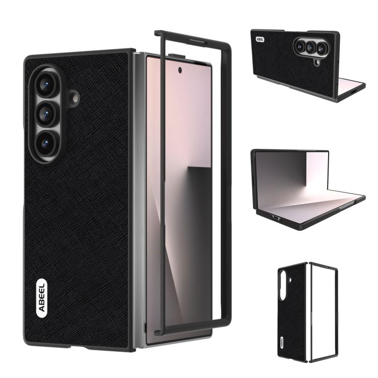 For Galaxy Z Fold8 Ultra 5G ABEEL Cross Texture Genuine Leather Phone Case(Black)