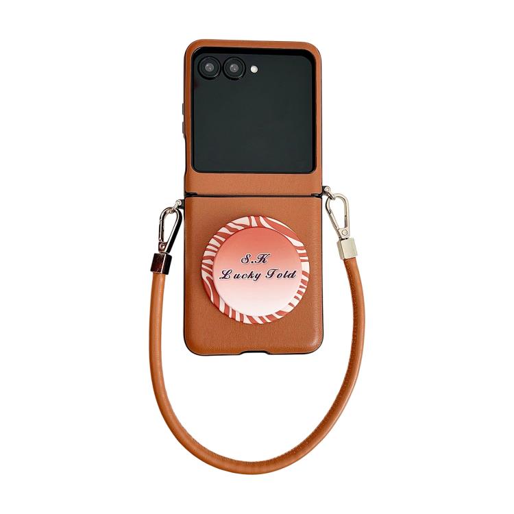 

For Motorola Razr 60 Pro Side Buckle MagSafe Magnetic PC Stand Phone Case with Lanyard(Brown)