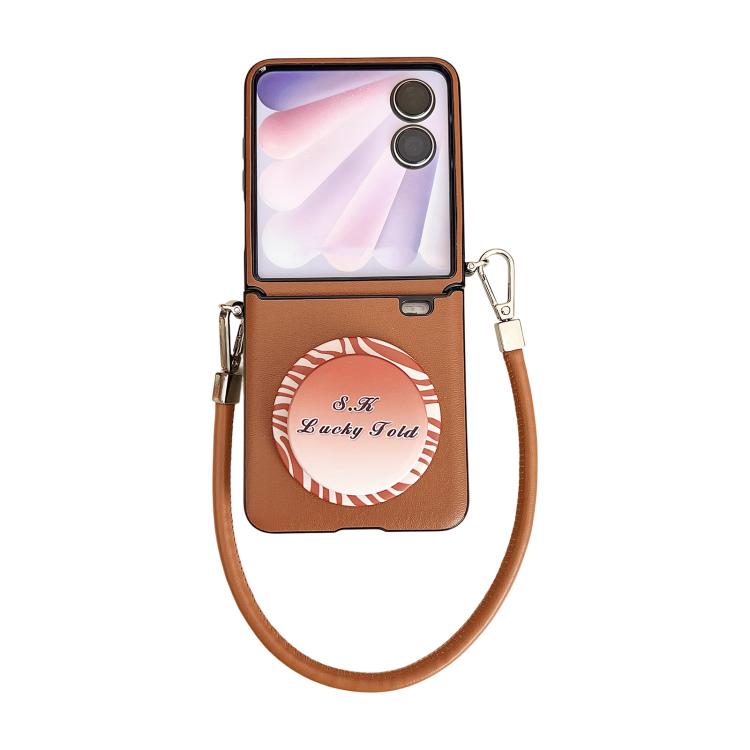 

For Honor Magic V Flip 2 Side Buckle MagSafe Magnetic PC Stand Phone Case with Lanyard(Brown)