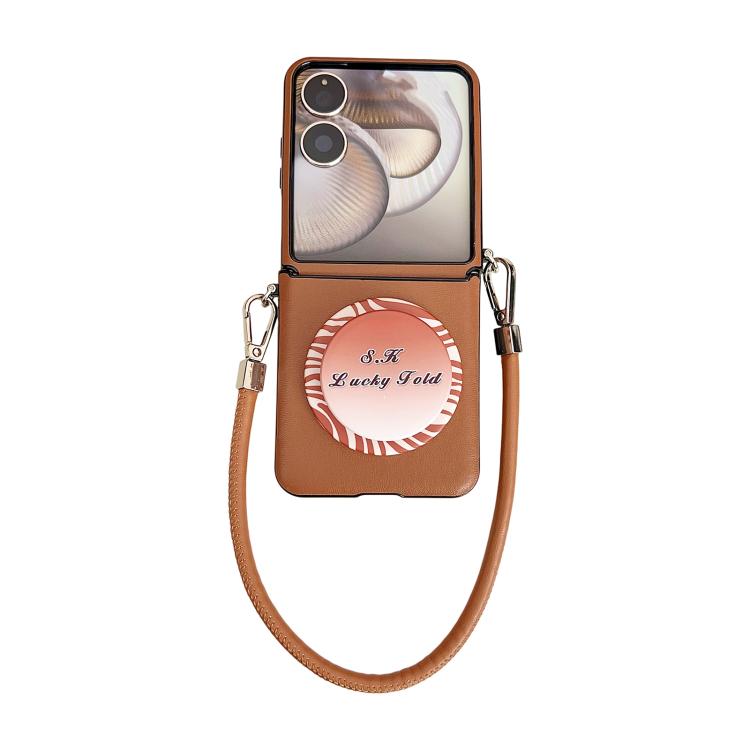 

For Xiaomi Mix Flip 2 Side Buckle MagSafe Magnetic PC Stand Phone Case with Lanyard(Brown)