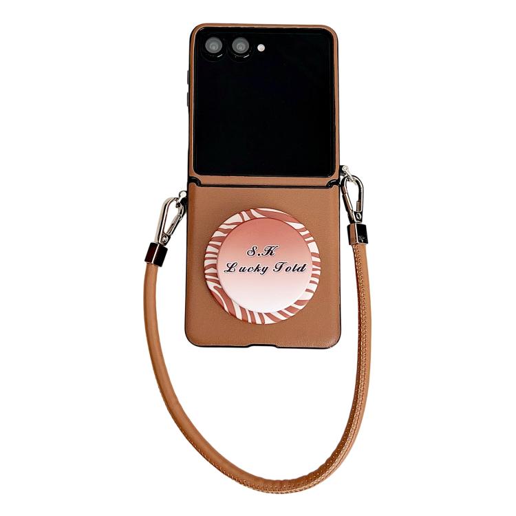 

For Samsung Galaxy Z Flip6 / Flip7 FE Side Buckle MagSafe Magnetic PC Stand Phone Case with Lanyard(Brown)