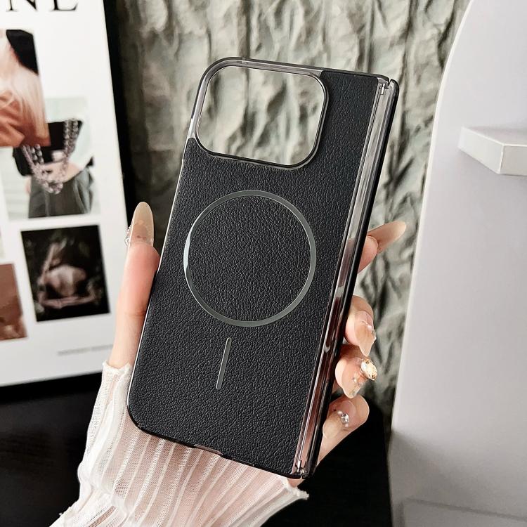 

For Google Pixel 10 Pro Fold Folding Shaft Magsafe Plain Leather Phone Case(Black)