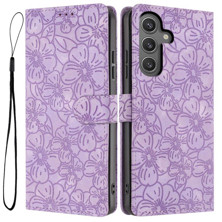 

For Samsung Galaxy S24 5G Cherry Blossoms Embossed Leather Phone Case(Purple)