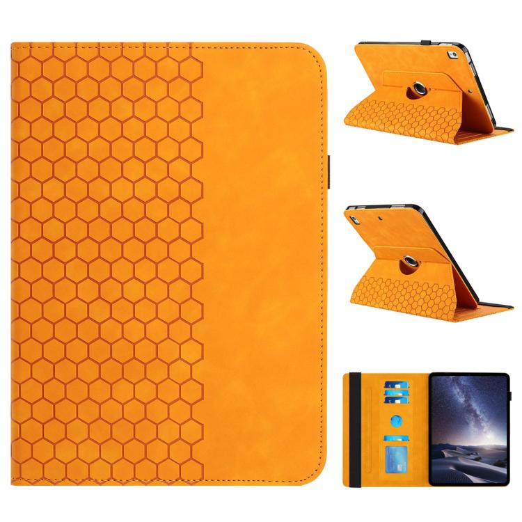 

For Samsung Galaxy Tab A7 10.4 2020 T500 Rotatable Honeycomb Embossed Smart Leather Tablet Case(Yellow)