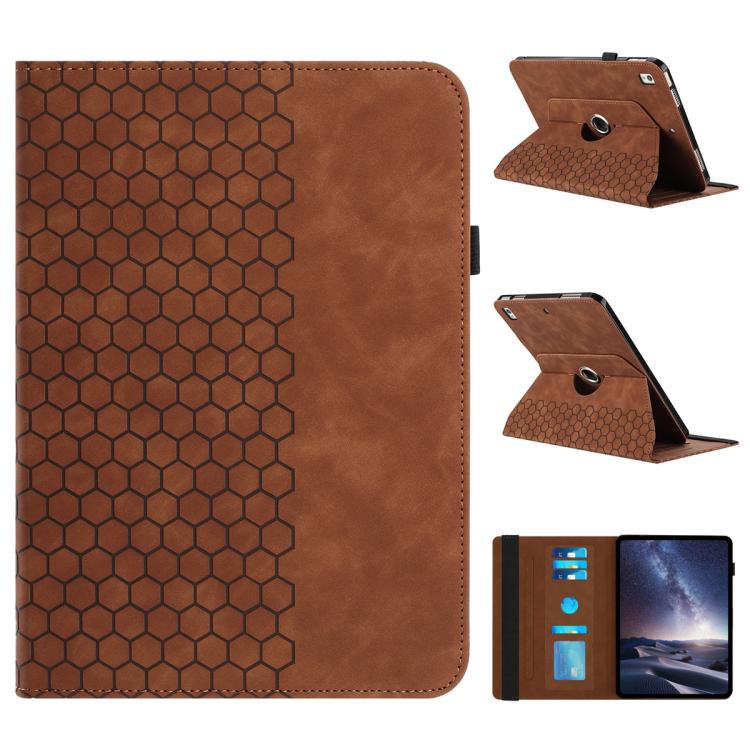 

For Samsung Galaxy Tab A7 10.4 2020 T500 Rotatable Honeycomb Embossed Smart Leather Tablet Case(Brown)