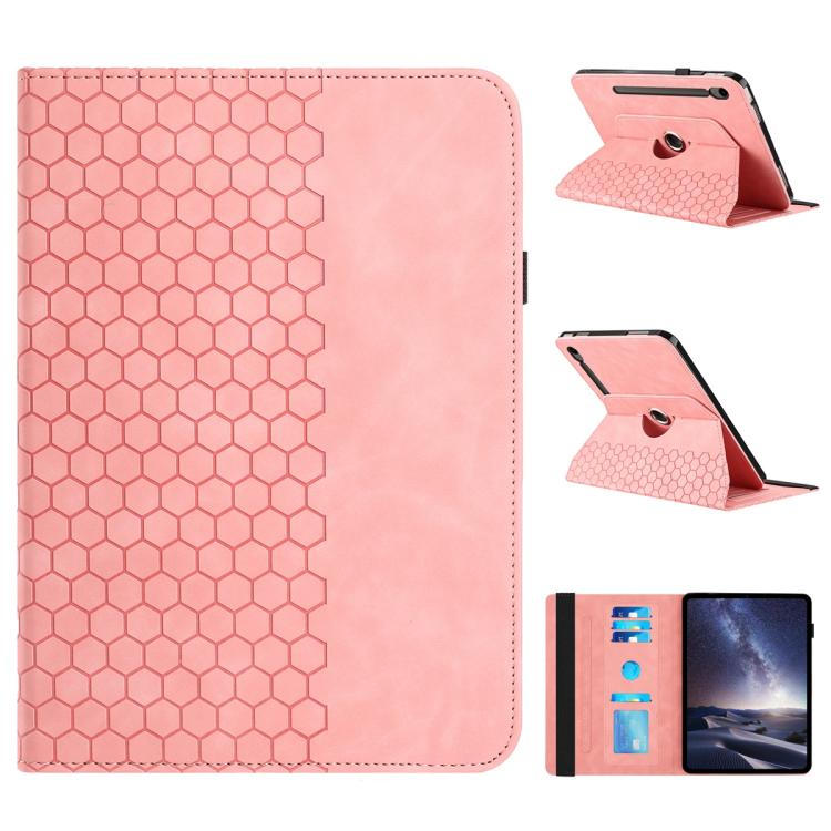 

For Samsung Galaxy Tab S9+ / Tab S9 FE+ Rotatable Honeycomb Embossed Smart Leather Tablet Case(Pink)
