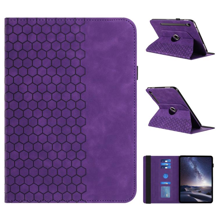 

For Samsung Galaxy Tab S10 FE / Tab S10 FE+ Rotatable Honeycomb Embossed Smart Leather Tablet Case(Purple)