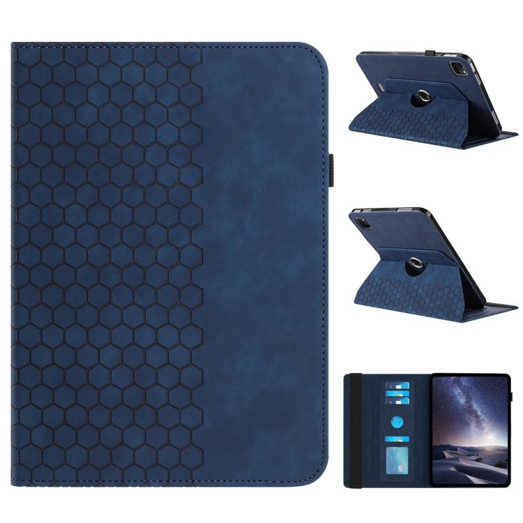 

For iPad Pro 11 / Air 2022 / Air 2020 10.9 Rotatable Honeycomb Embossed Smart Leather Tablet Case(Blue)