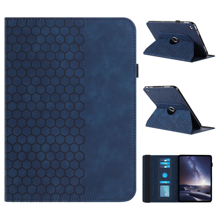 

For iPad Pro 9.7 / 9.7 2018 / 2017 Rotatable Honeycomb Embossed Smart Leather Tablet Case(Blue)