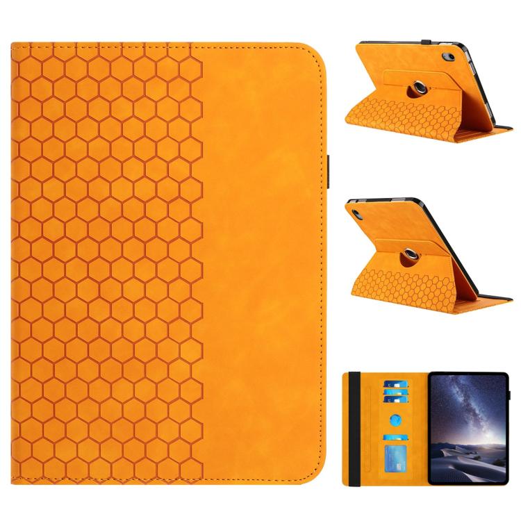 

For iPad mini 6 / mini 2024 Rotatable Honeycomb Embossed Smart Leather Tablet Case(Yellow)