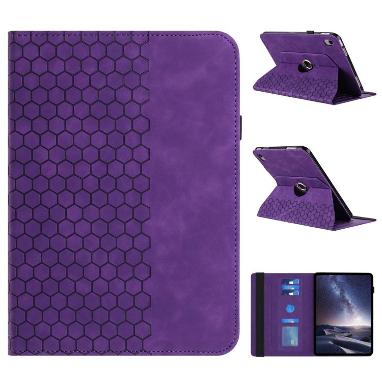 

For iPad mini 6 / mini 2024 Rotatable Honeycomb Embossed Smart Leather Tablet Case(Purple)