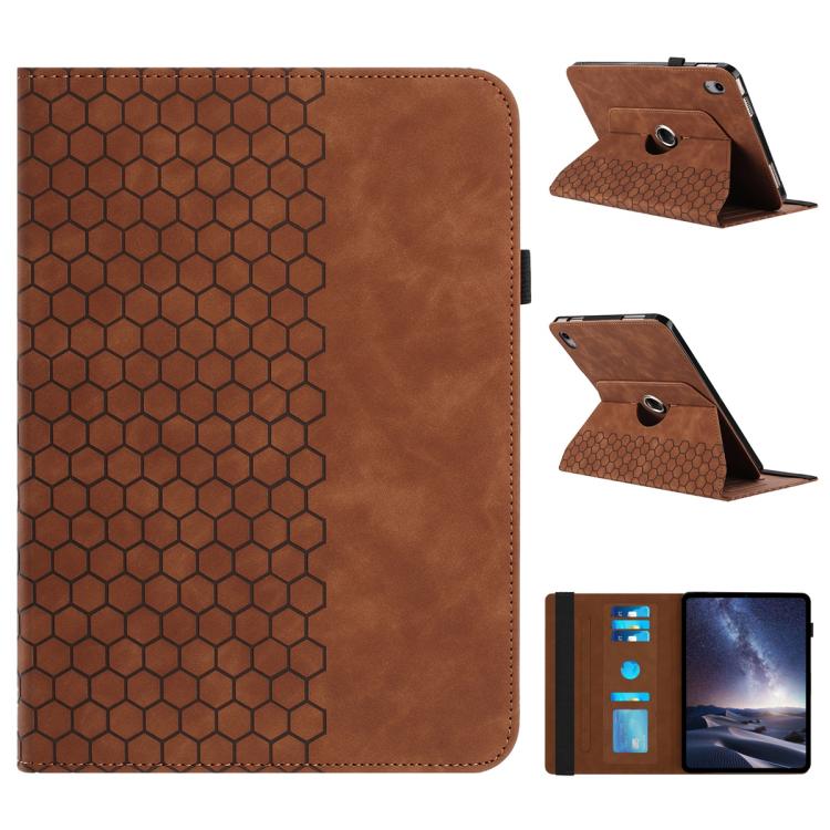 

For iPad mini 6 / mini 2024 Rotatable Honeycomb Embossed Smart Leather Tablet Case(Brown)