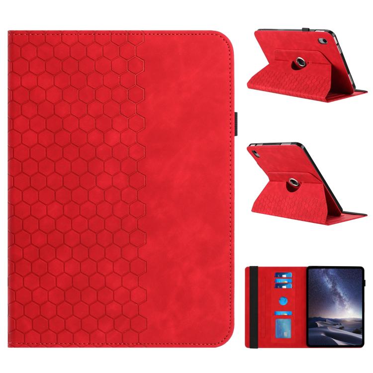 

For iPad 2025 / 2022 Rotatable Honeycomb Embossed Smart Leather Tablet Case(Red)