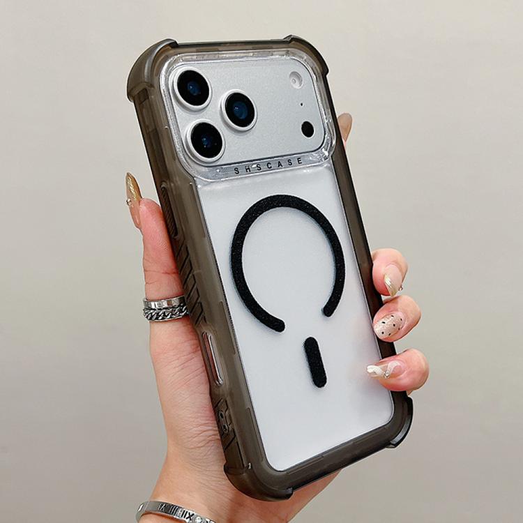 

For iPhone 17 Pro Max Transparent Matte TPU Hybrid PC 3-in-1 MagSafe Phone Case(Black)