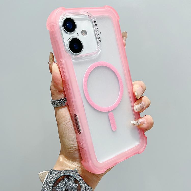

For iPhone 16 Plus Transparent Matte TPU Hybrid PC 3-in-1 MagSafe Phone Case(Pink)