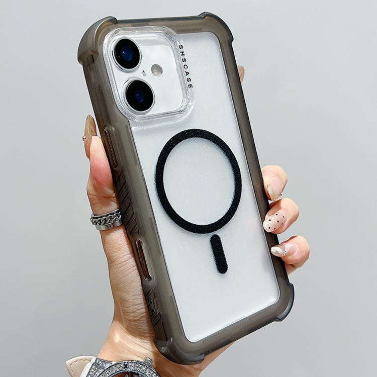 

For iPhone 16 Transparent Matte TPU Hybrid PC 3-in-1 MagSafe Phone Case(Black)
