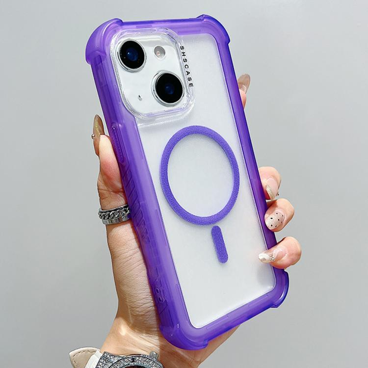 

For iPhone 15 Transparent Matte TPU Hybrid PC 3-in-1 MagSafe Phone Case(Purple)