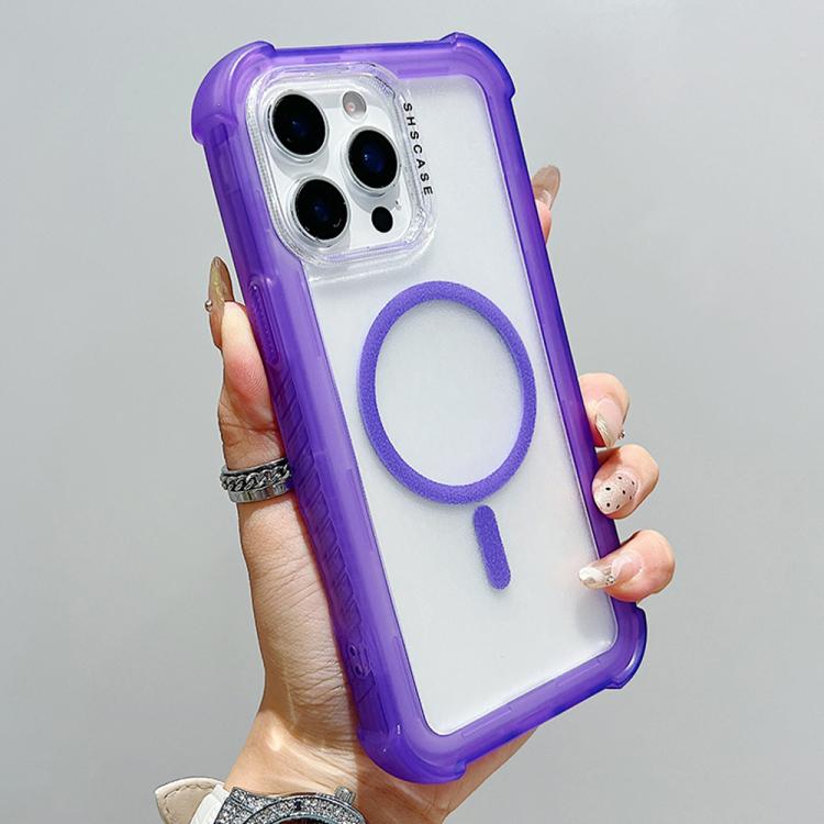 

For iPhone 14 Pro Max Transparent Matte TPU Hybrid PC 3-in-1 MagSafe Phone Case(Purple)