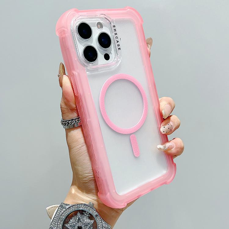 

For iPhone 14 Pro Transparent Matte TPU Hybrid PC 3-in-1 MagSafe Phone Case(Pink)