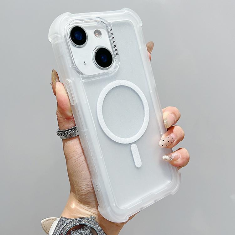 

For iPhone 14 Plus Transparent Matte TPU Hybrid PC 3-in-1 MagSafe Phone Case(White)
