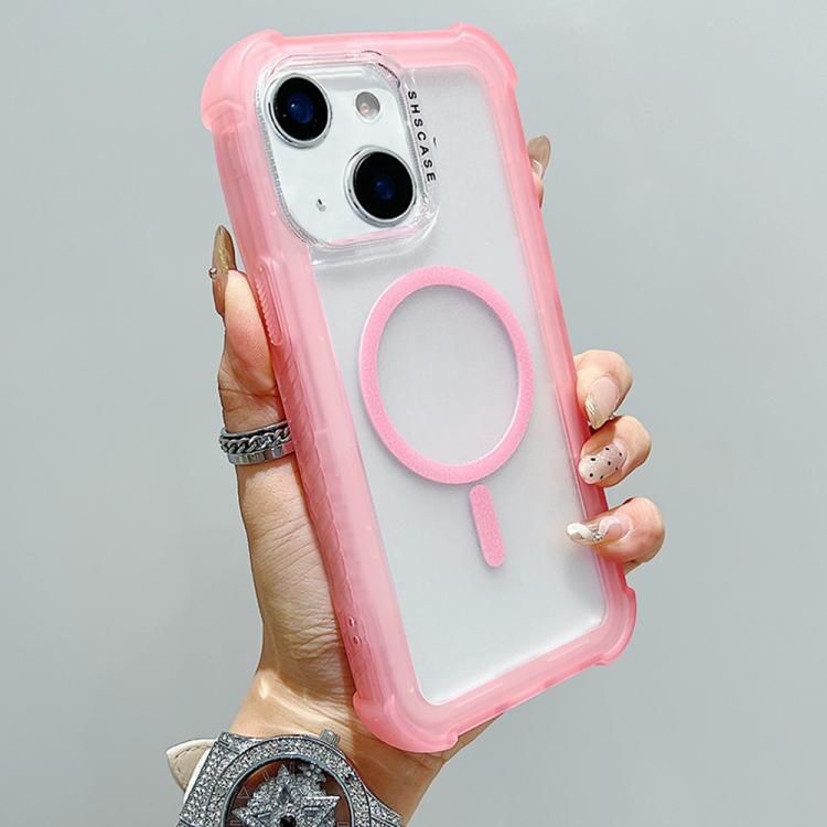 

For iPhone 14 Plus Transparent Matte TPU Hybrid PC 3-in-1 MagSafe Phone Case(Pink)