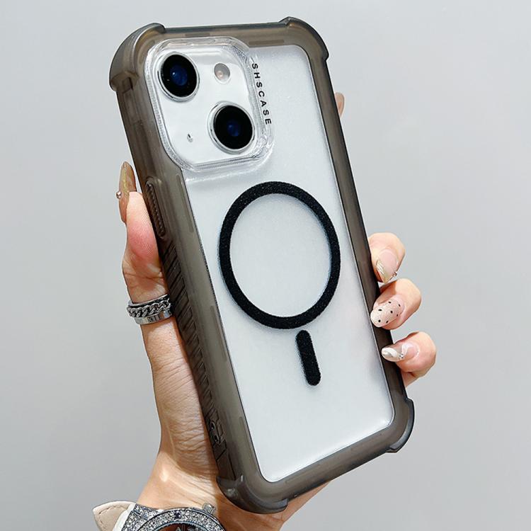 

For iPhone 14 Transparent Matte TPU Hybrid PC 3-in-1 MagSafe Phone Case(Black)