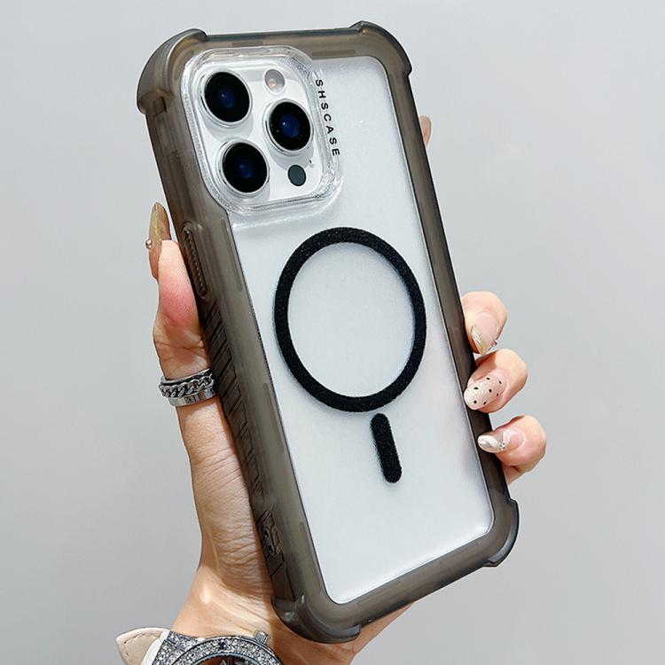 

For iPhone 13 Pro Max Transparent Matte TPU Hybrid PC 3-in-1 MagSafe Phone Case(Black)