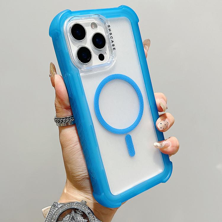 

For iPhone 13 Pro Transparent Matte TPU Hybrid PC 3-in-1 MagSafe Phone Case(Blue)