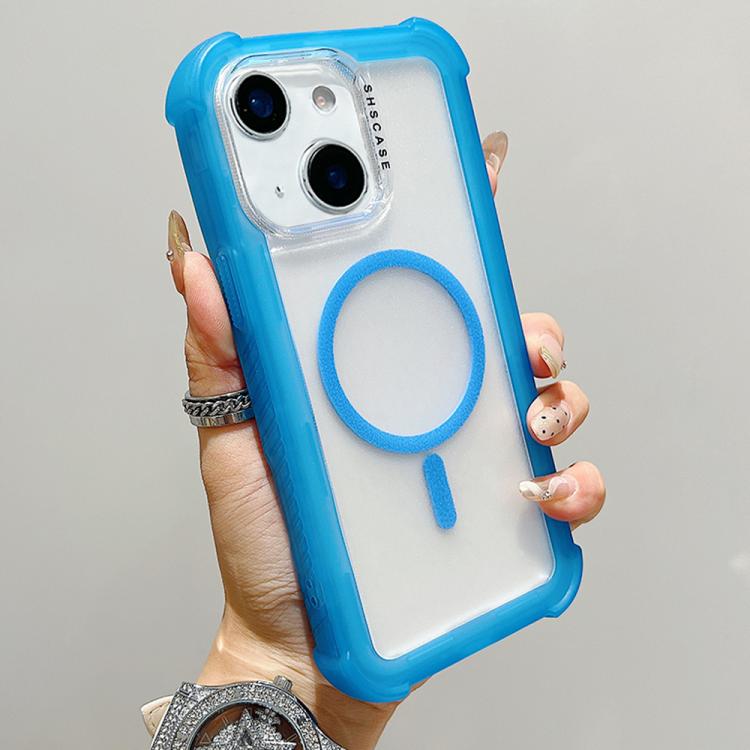 

For iPhone 13 Transparent Matte TPU Hybrid PC 3-in-1 MagSafe Phone Case(Blue)