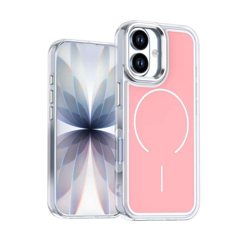 

For iPhone 17 Electroplated Dual Color PC Hybrid TPU Soft Frame MagSafe Phone Case(Pink)
